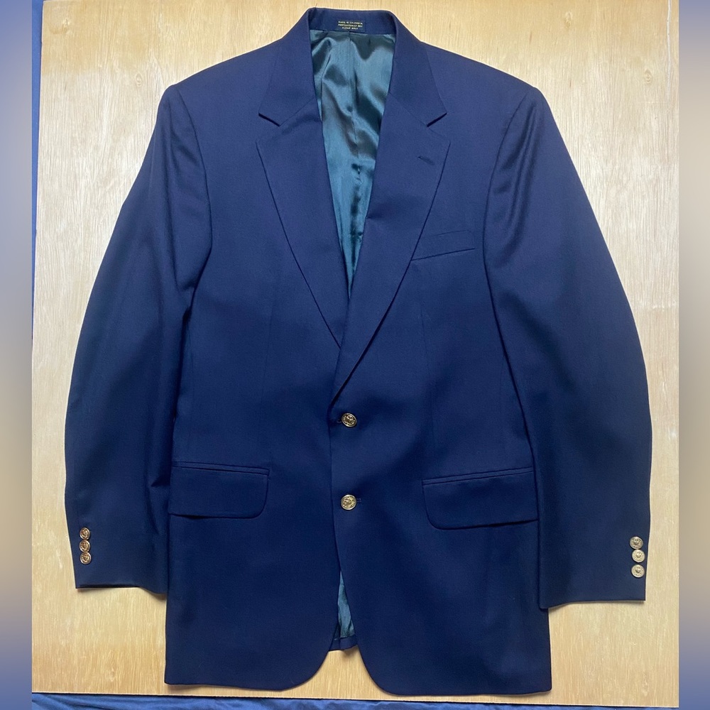 Vintage Rogers Scott Blue Sport Coat Blazer w/ Gold Buttons 38L